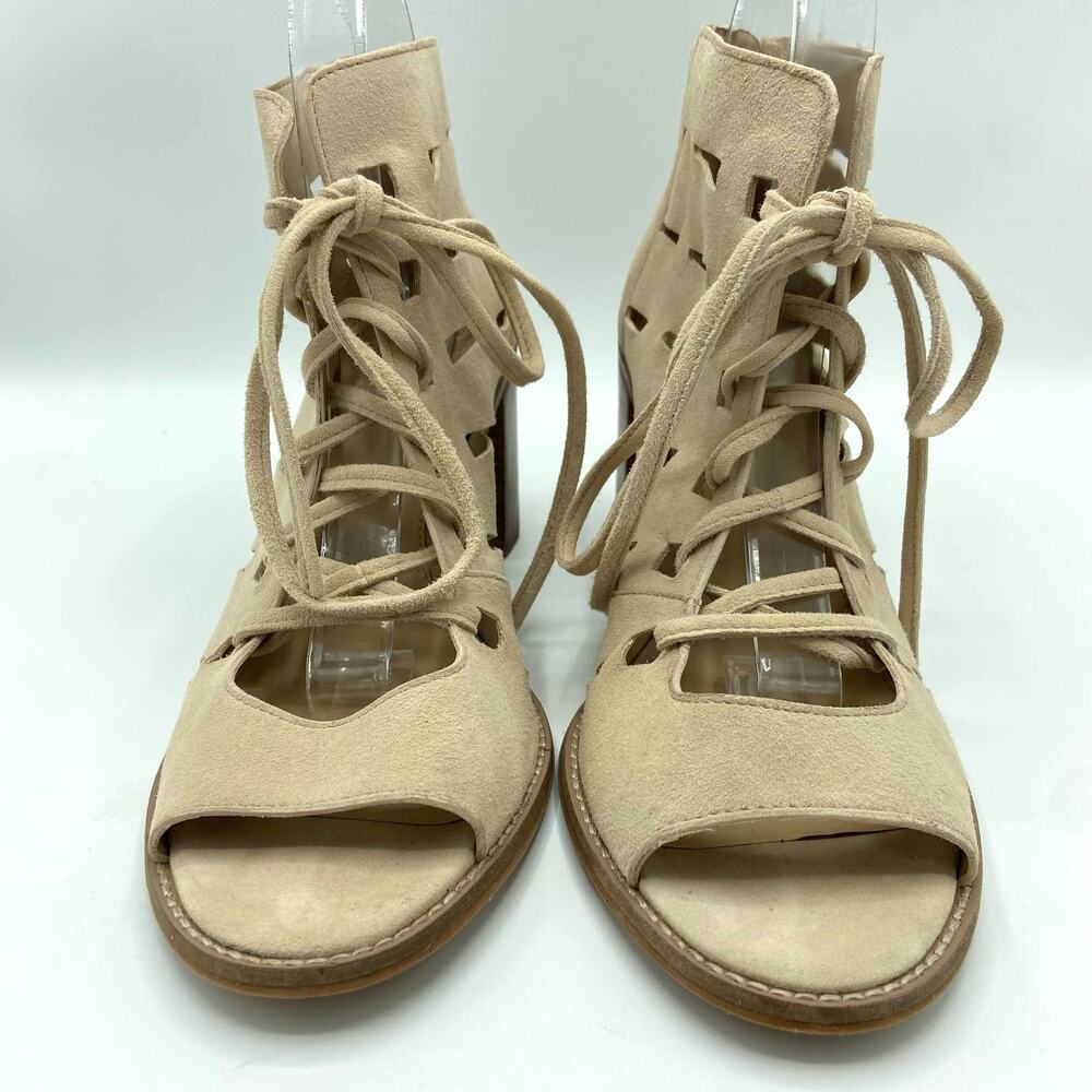 Vince Camuto Tressa Booties 10 Beige Suede Leather‎ Lace Up Sandals - Picture 8 of 9
